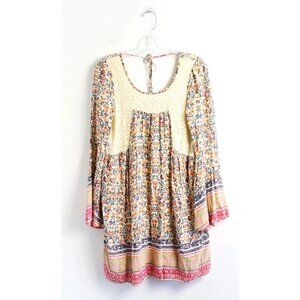 Allison Brittney Womens Floral Print Tunic Dress Lace Knit Top Boho Sixe Small